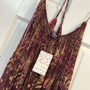 Free People Flowy Boho Print Top NWT -sz L